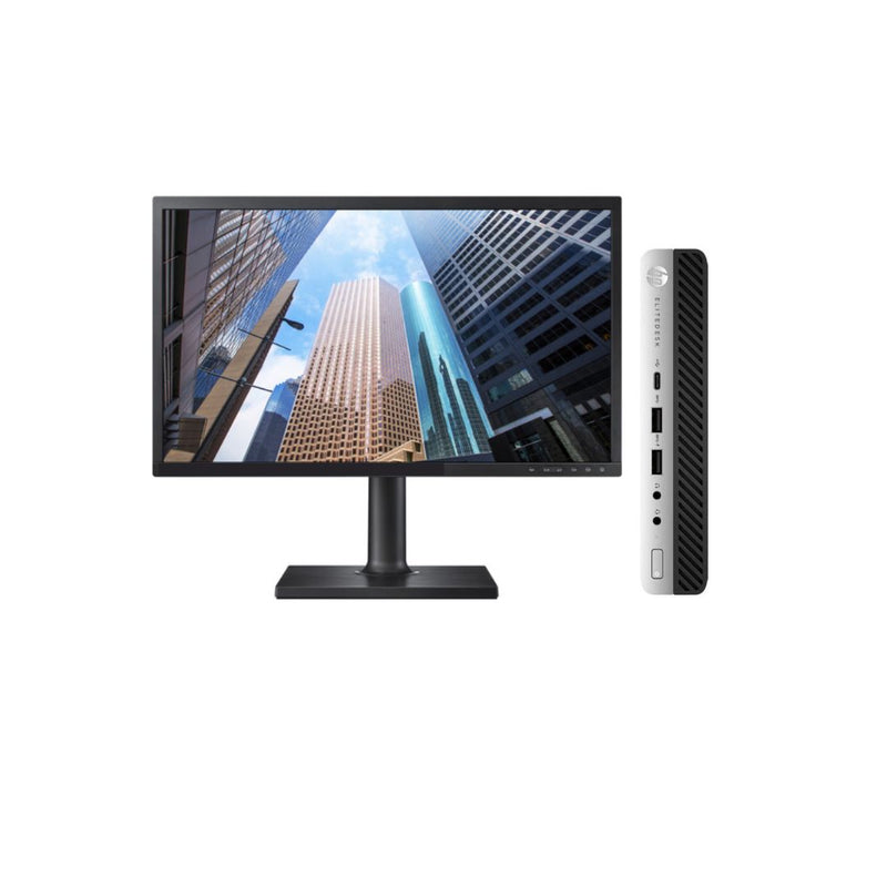 Load image into Gallery viewer, HP EliteDesk 800 G5, Micro Desktop Bundled with 22&quot; HP Monitor, Intel Core i5-9500T, 2.20GHz, 16GB RAM, 256GB SSD, Windows 11 Pro, Grade A Refurbished - EE
