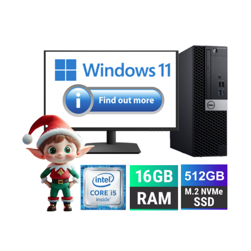 Load image into Gallery viewer, Dell OptiPlex 5060 SFF Desktop Bundled with 24" Monitor, Intel Core i5-8500, 3.0GHz, 16GB RAM, 512GB SSD, Windows 11 Pro, Grade A Refurbished - EE