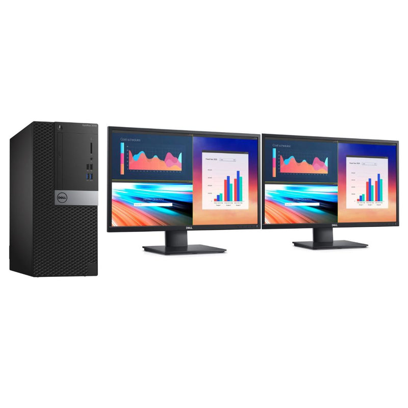 Load image into Gallery viewer, Dell OptiPlex 3040, Tower Desktop Bundled with Dual Monitor 2 x 24" LCD, Intel Core i7-6700, 16GB RAM, 256GB SSD, Windows 10 Pro - Grade A Refurbished
