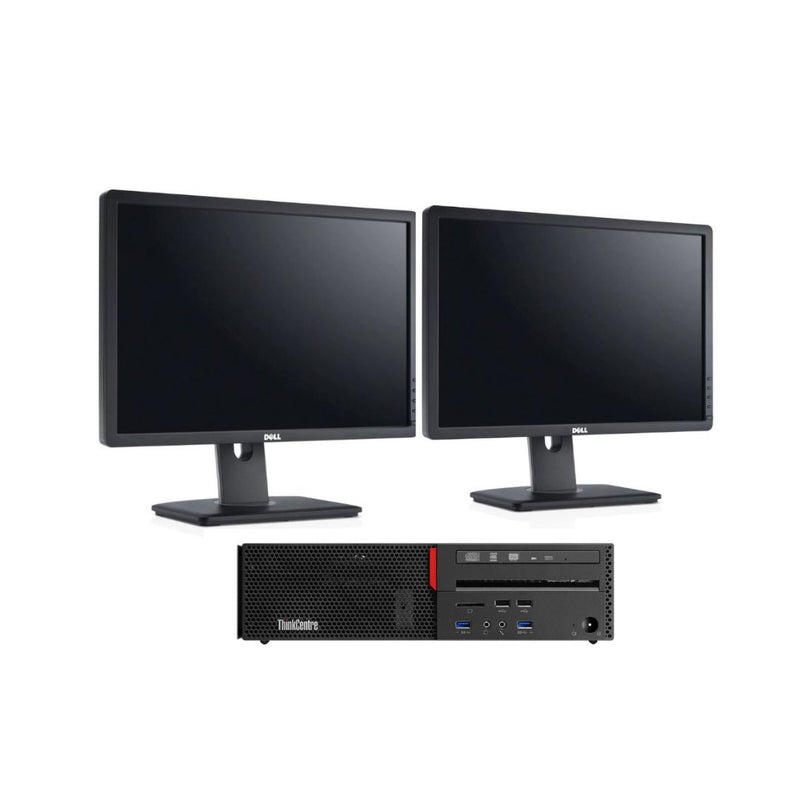 Load image into Gallery viewer, Lenovo ThinkCentre M900, SFF Desktop Bundled with Dual Monitor 2 x 22&quot; LCD, Intel Core i5-6500, 3.2GHz, 8GB RAM, 256GB SSD, Windows 10 Pro- Grade A Refurbished
