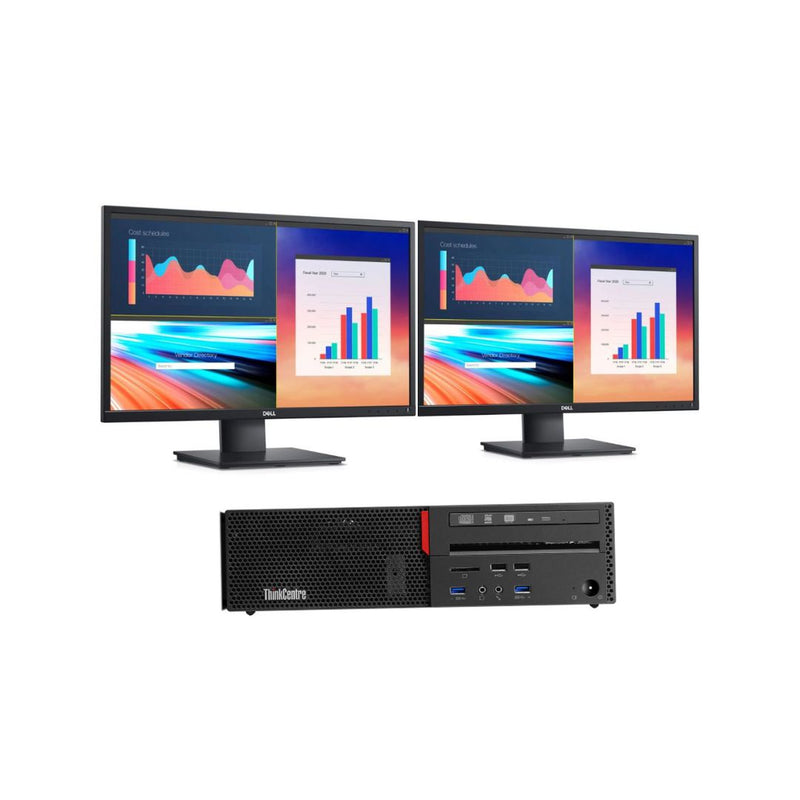 Load image into Gallery viewer, Lenovo ThinkCentre M900, SFF Desktop Bundled with Dual Monitor 2 x 24&quot; LCD, Intel Core i5-6500, 3.2GHz, 16GB RAM, 512GB SSD, Windows 10 Pro- Grade A Refurbished
