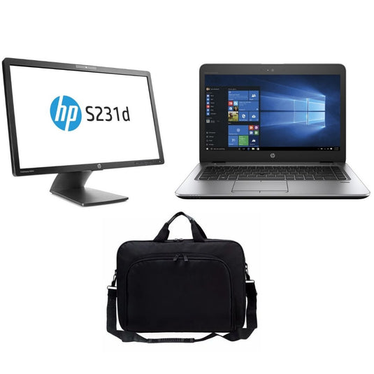HP EliteBook 840 G4, 14" Laptop Bundled with 23" Monitor & Laptop Bag, Intel Core i5-7200U, 2.5GHz, 16GB RAM, 256GB, SSD, Touchscreen, Windows 10 Pro 