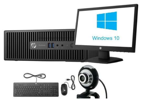 HP ProDesk 400 G3 SFF Desktop Bundled with 22" Monitor, Intel Core i5-6400, 2.7GHz, 8GB RAM, 256GB SSD, Webcam, Windows 10 Pro - Grade A Refurbished